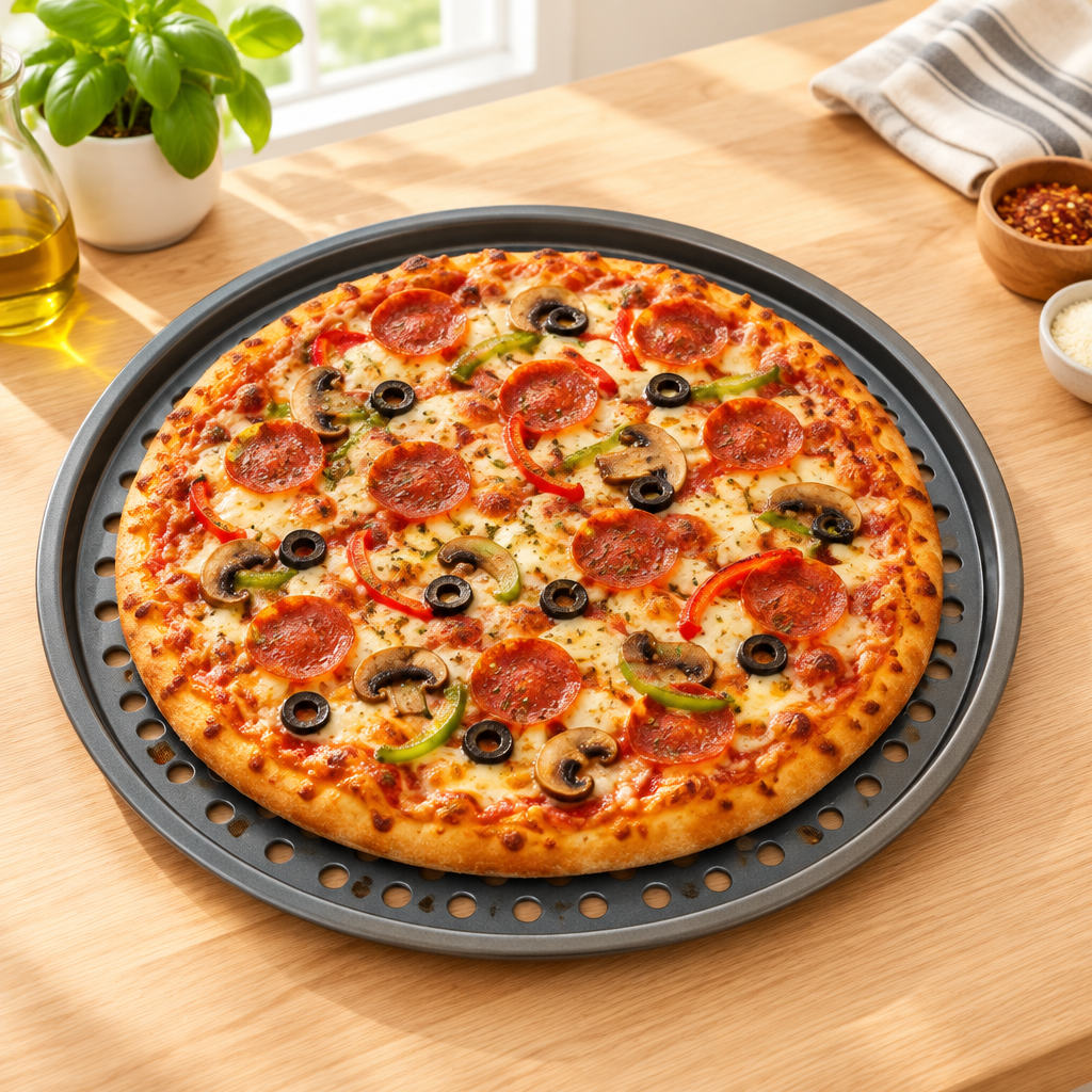 Bakken 13 inch perforated pizza pan in gray