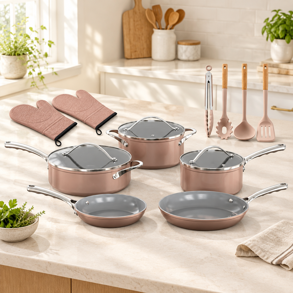 Bakken x Crystal Kung Minkoff 14-piece ceramic cookware set