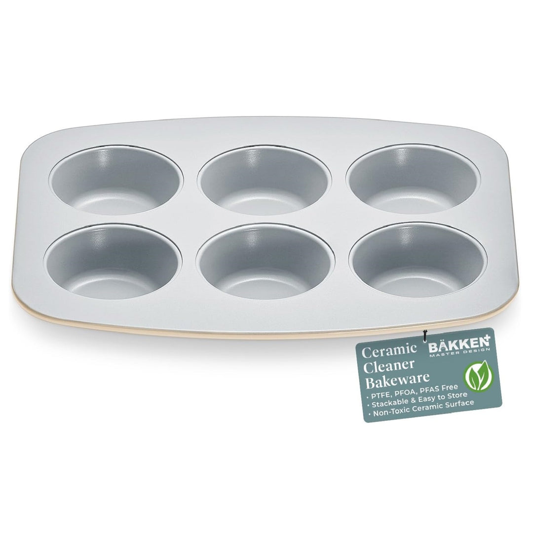 Bake with Elegance: 6-Cup Cake/Muffin Pan Set - Blue, Teal, Marble, Golden, Cream - Aluminized Steel with Ceramic Non-Stick Coating, PFOA & PFAS Free - Non-Toxic, Heavy-Duty Bakeware