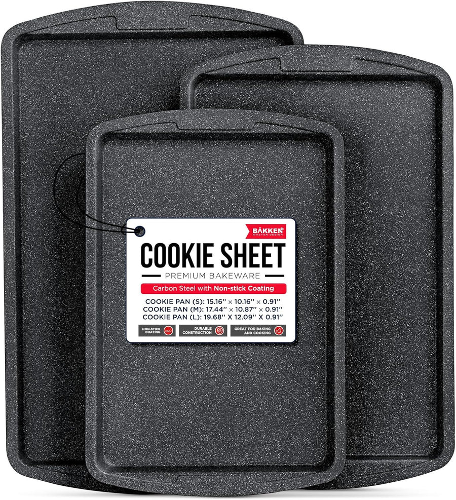 Bakken 3-Piece Cookie Sheet Set – Ceramic Nonstick, Gray Marble
