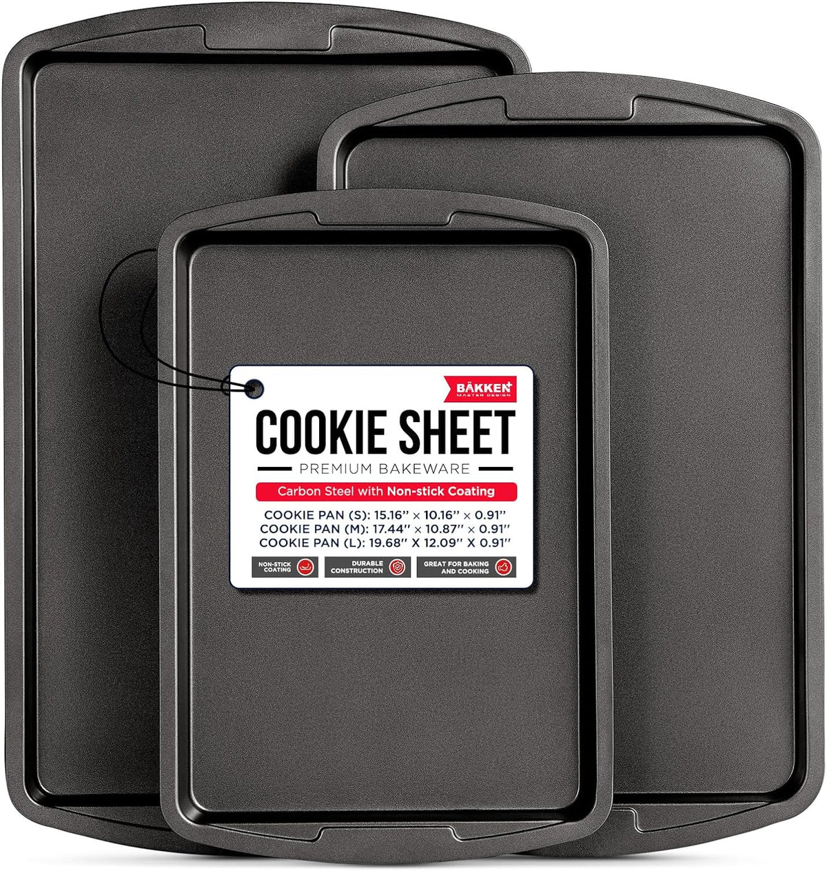 Bakken 3-Piece Cookie Sheet Set – Ceramic Nonstick, Gray