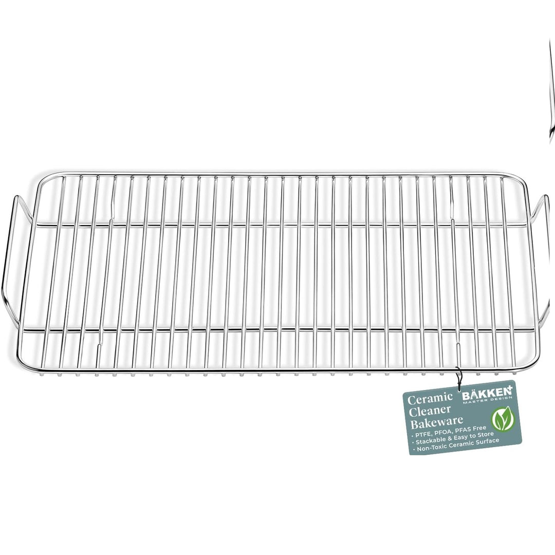 BAKKEN SWISS Stainless Steel Cooling Rack 14.6x10" - Heavy-Duty, Non-Toxic, Durable Quality, Proper Size for Sheet Pan - Food Grade SS304, Dishwasher Safe, Easy Clean