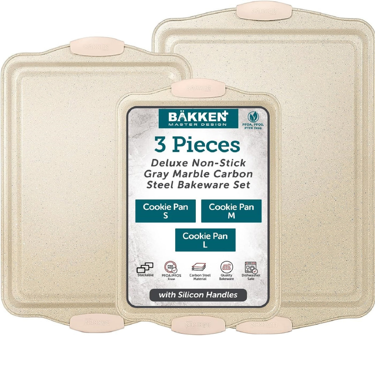 Bakken 3-Piece Cookie Sheet Set – Silicone Handles, White Marble