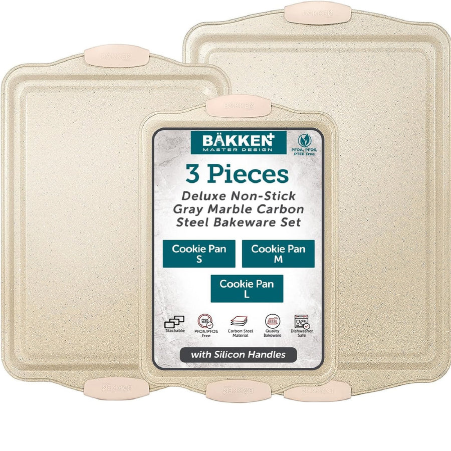 Bakken 3-Piece Cookie Sheet Set – Silicone Handles, White Marble