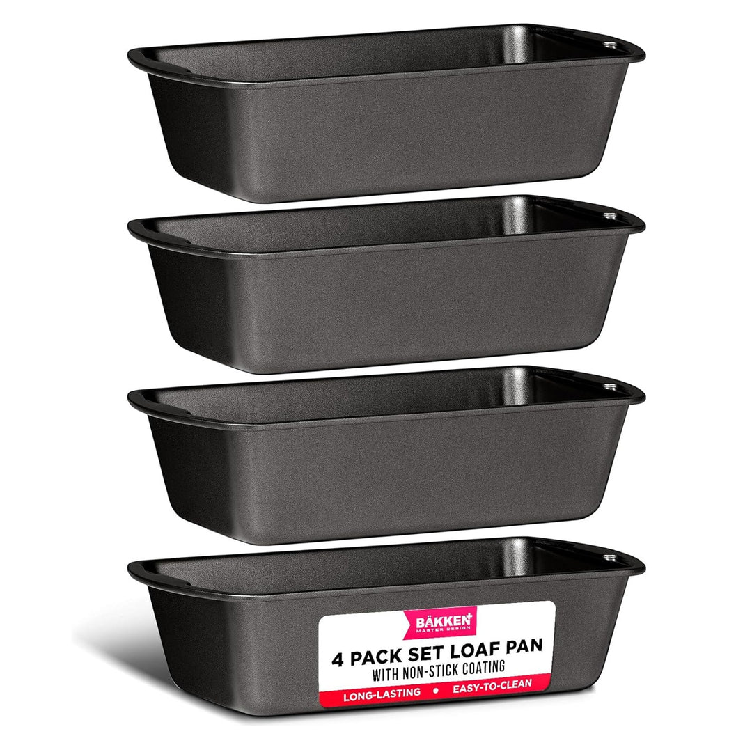 Bakken- Swiss Loaf Pan Set 4-Piece - Deluxe Nonstick Carbon Steel Bakeware for Perfect Bread and Cakes – Dishwasher Safe, Premium Pans for Home Baking