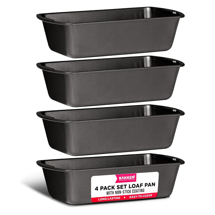 Bakken- Swiss Loaf Pan Set 4-Piece - Deluxe Nonstick Carbon Steel Bakeware for Perfect Bread and Cakes – Dishwasher Safe, Premium Pans for Home Baking
