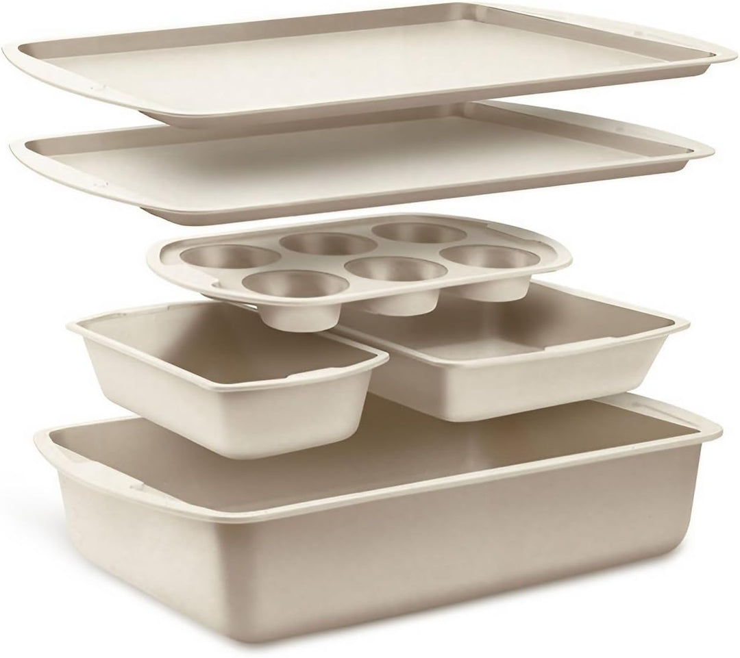 Bakken Swiss - Bakeware Set – 6 Piece – Stackable, Deluxe, Non-Stick Baking Pans for Professional and Home Cooking – Carbon Steel, White Stone Coating