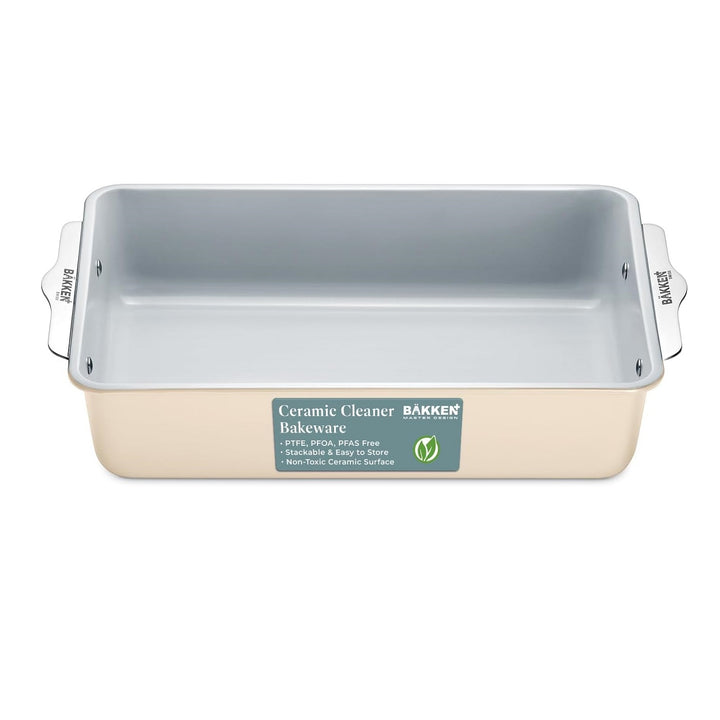 Premium Non-Stick Ceramic 8\"x15.5\" Rectangle Pan - Aluminized Steel with Ceramic Non-Stick Coating, PFOA & PFAS Free - Non-Toxic, Perfect for Lasagnas, Brownies, and More - Cream