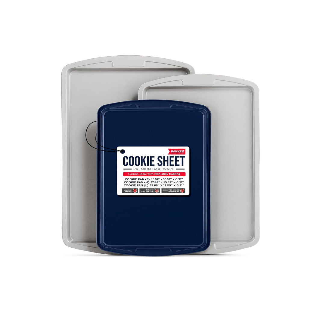 Bakken Swiss Cookie Sheet 3 Piece Set - Non-Stick, Stackable Baking Pans, Deluxe Ceramic Coating – Dishwasher Safe - for Home Baking