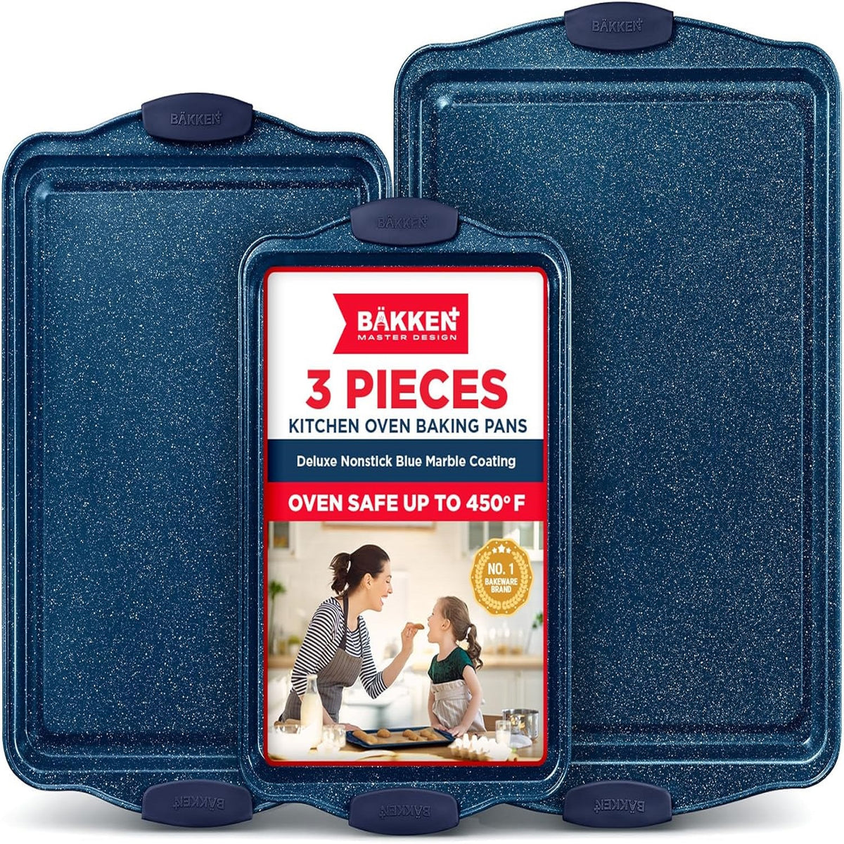 Bakken 3-Piece Cookie Sheet Set – Gray, Blue Handles