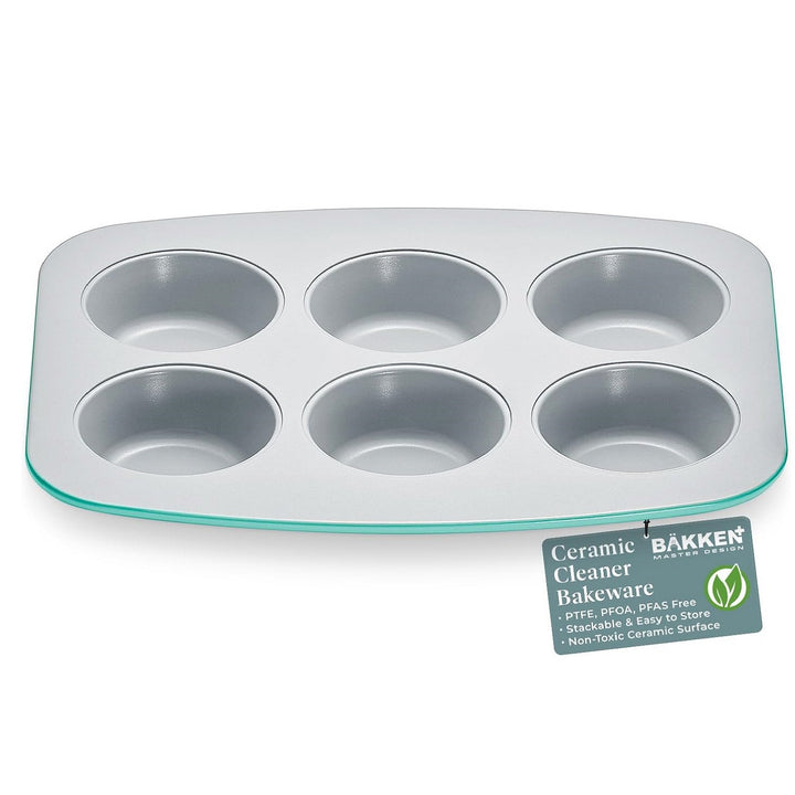 Bake with Elegance: 6-Cup Cake/Muffin Pan Set - Blue, Teal, Marble, Golden, Cream - Aluminized Steel with Ceramic Non-Stick Coating, PFOA & PFAS Free - Non-Toxic, Heavy-Duty Bakeware