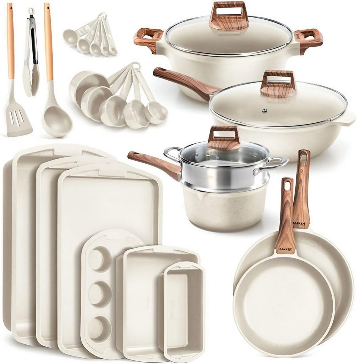 Bakken 20-Piece Granite Cookware Set – Cream