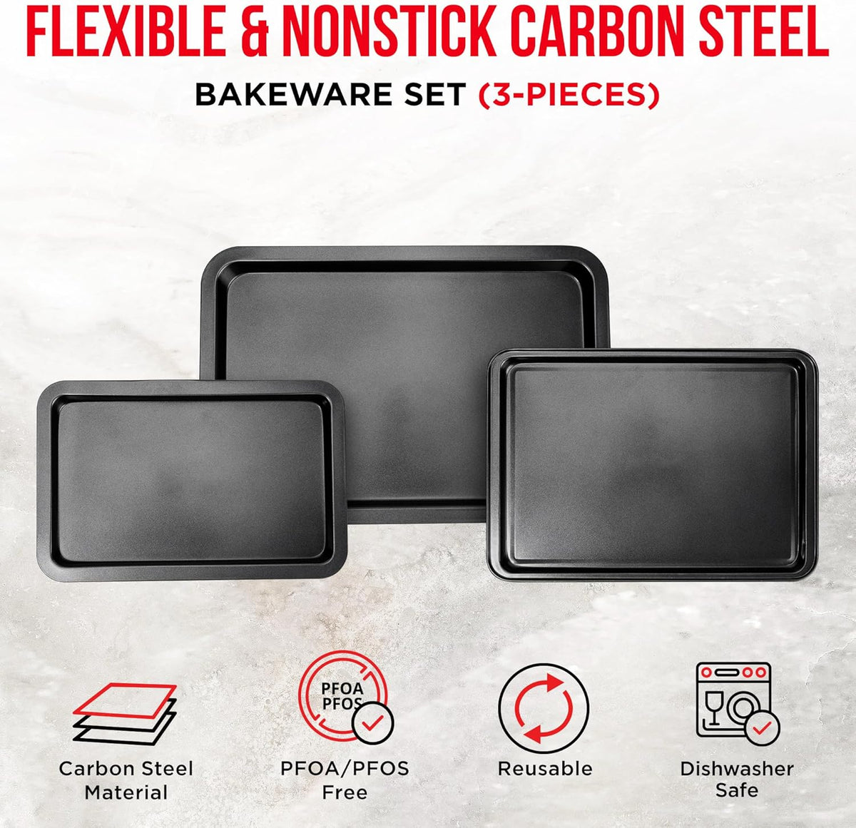 Bakken 3-Piece Cookie Sheet Set – Gray, Red Handles