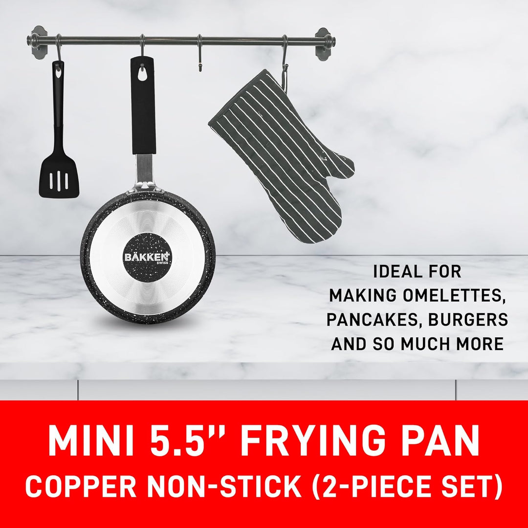 Bakken- Swiss 2-Piece Mini Nonstick Egg Pan & Omelet Pan – Egg Pan [5.5''] with Marble Coating Non-Stick, Skillet, Eco-Friendly –for Eggs Pancakes, for All Stoves - Non Toxic