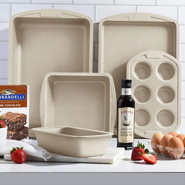 Bakken Swiss - Bakeware Set – 6 Piece – Stackable, Deluxe, Non-Stick Baking Pans for Professional and Home Cooking – Carbon Steel, White Stone Coating
