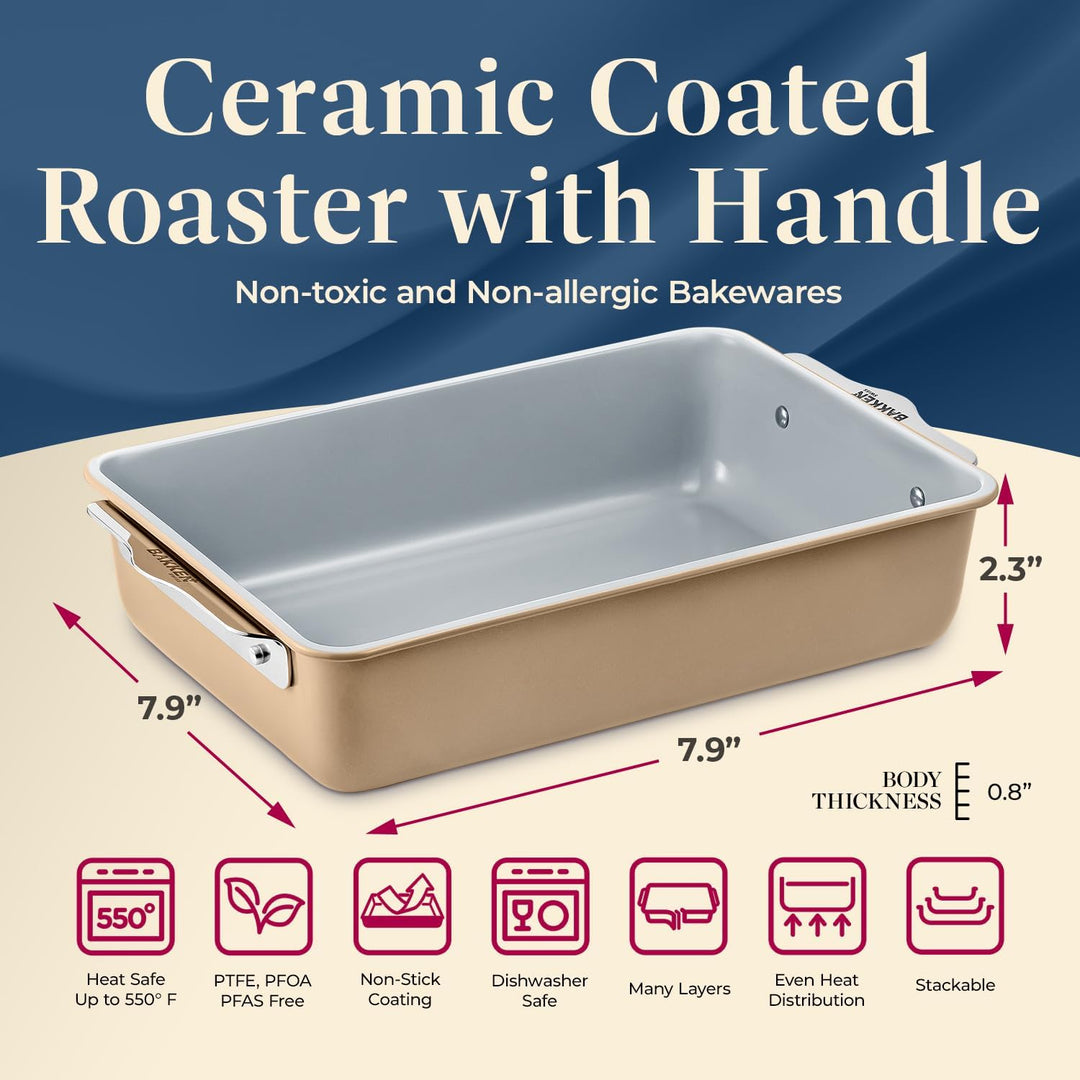 Enhance Your Cooking Experience with our Blue Roaster Pan - Aluminized Steel with Ceramic Non-Stick Coating, PFOA & PFAS Free. Non-Toxic, Heavy-Duty, Perfect Size for Various Bakings