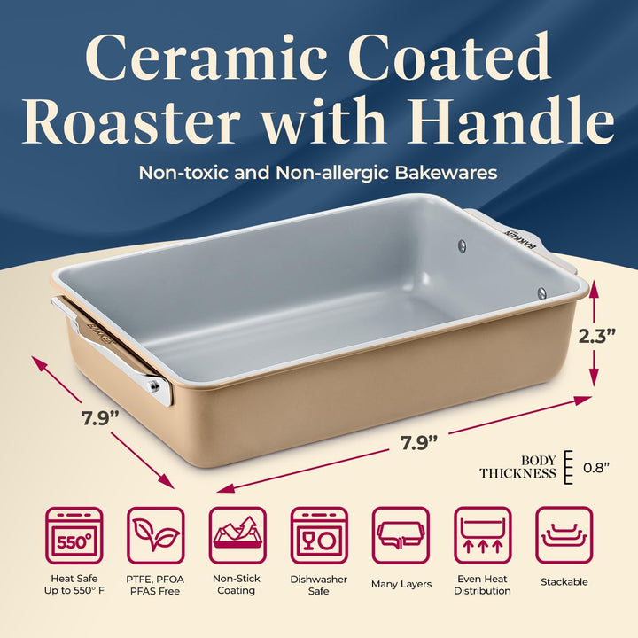 Enhance Your Cooking Experience with our Blue Roaster Pan - Aluminized Steel with Ceramic Non-Stick Coating, PFOA & PFAS Free. Non-Toxic, Heavy-Duty, Perfect Size for Various Bakings
