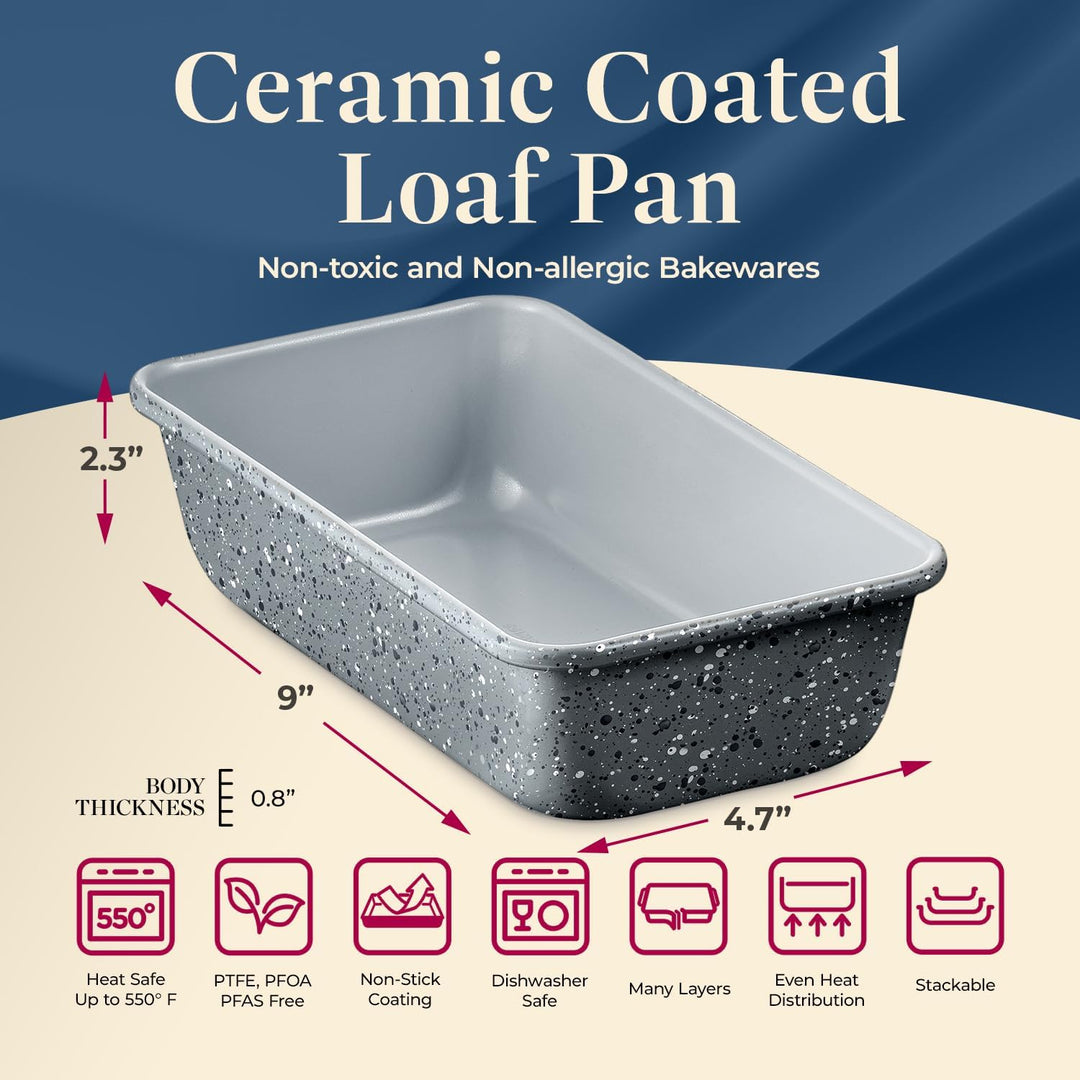Premium Loaf Pan – Aluminized Steel, Ceramic Non-Stick Coating, PFOA PFAS Free, Even Heat, Non-Toxic, 9x4.7x2.3”, Stylish Colors, Healthy Baking, Ideal Size, Durable BakeWare