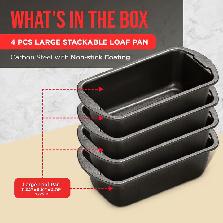 Bakken- Swiss Loaf Pan Set 4-Piece - Deluxe Nonstick Carbon Steel Bakeware for Perfect Bread and Cakes – Dishwasher Safe, Premium Pans for Home Baking