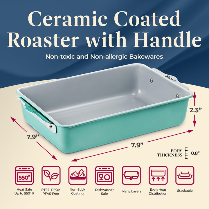 Enhance Your Cooking Experience with our Blue Roaster Pan - Aluminized Steel with Ceramic Non-Stick Coating, PFOA & PFAS Free. Non-Toxic, Heavy-Duty, Perfect Size for Various Bakings