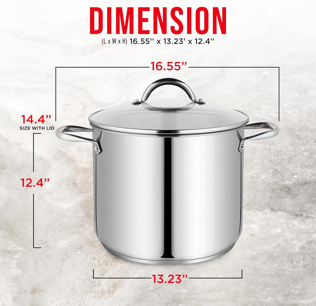 Bakken-Swiss Deluxe 24-Quart Stainless Steel Stockpot w/Tempered Glass See-Through Lid - Simmering Delicious Soups Stews & Induction Cooking - Exceptional Heat Distribution - Heavy-Duty & Food-Grade