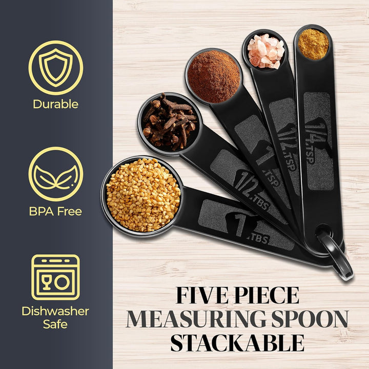Precision Measuring Spoon Set - 5-Piece Stainless Steel Kit for Accurate Cooking & Baking - Easy Nesting, Dishwasher Safe - Essential Kitchen Tools