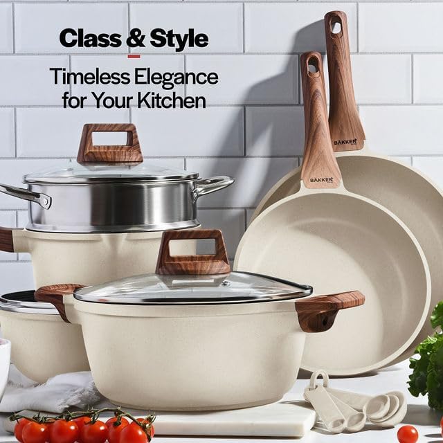 Bakken 14-Piece Granite Cookware Set, Cream, photo 3 of 8