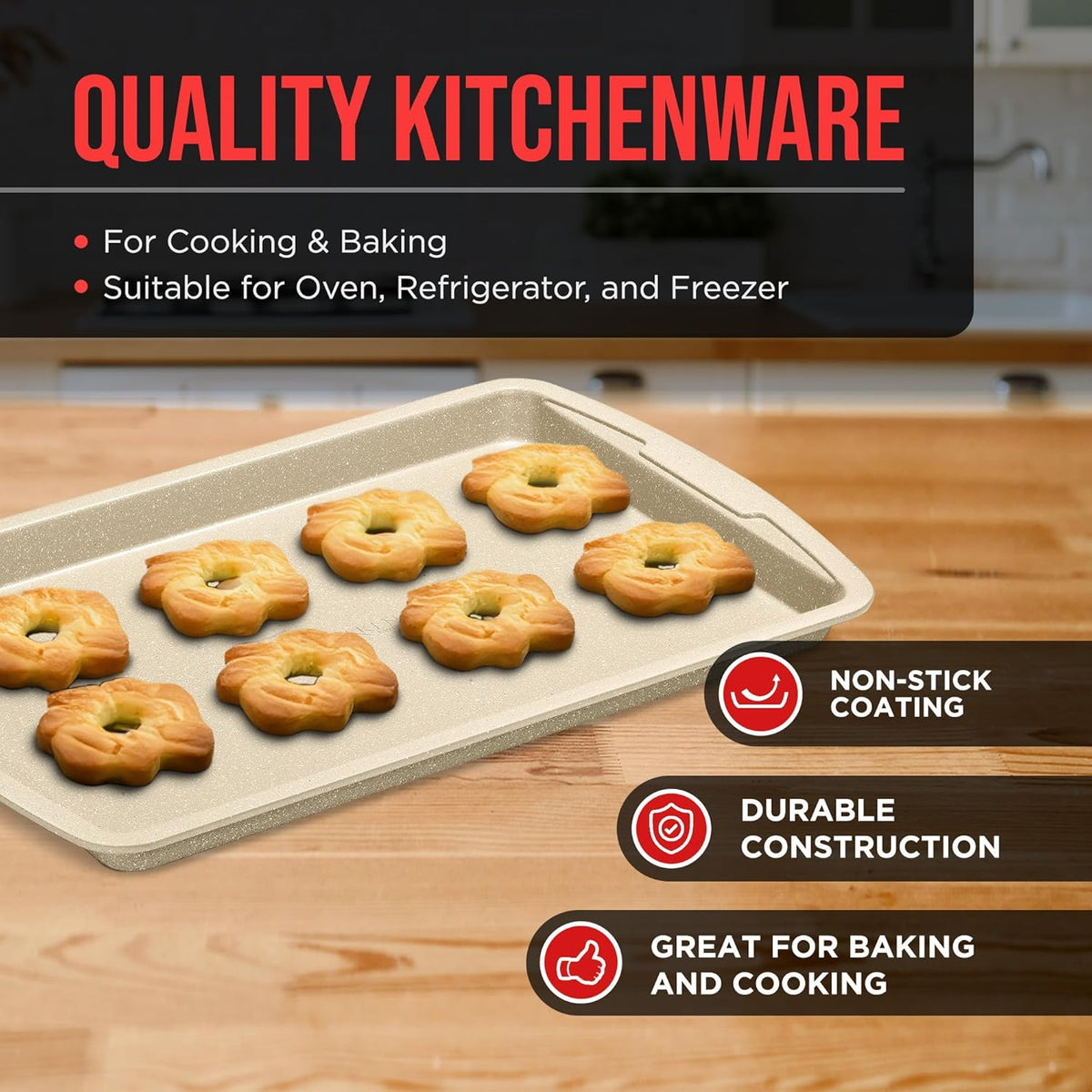 Bakken 3-Piece Cookie Sheet Set, Ceramic Nonstick, White Marble, photo 3 of 8