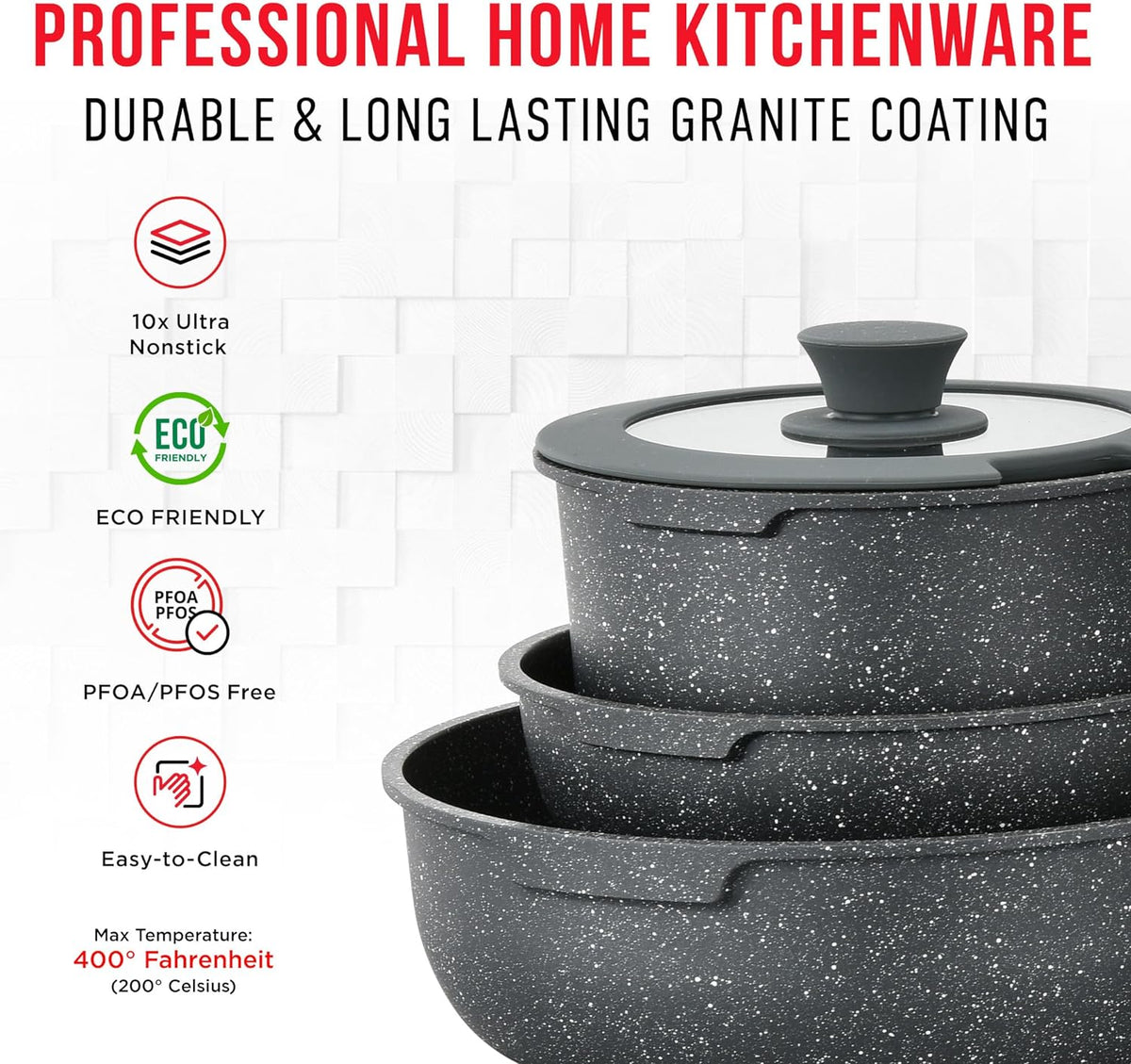 Bakken 15-Piece Detachable Cookware Set, Granite, Black Granite, photo 3 of 9
