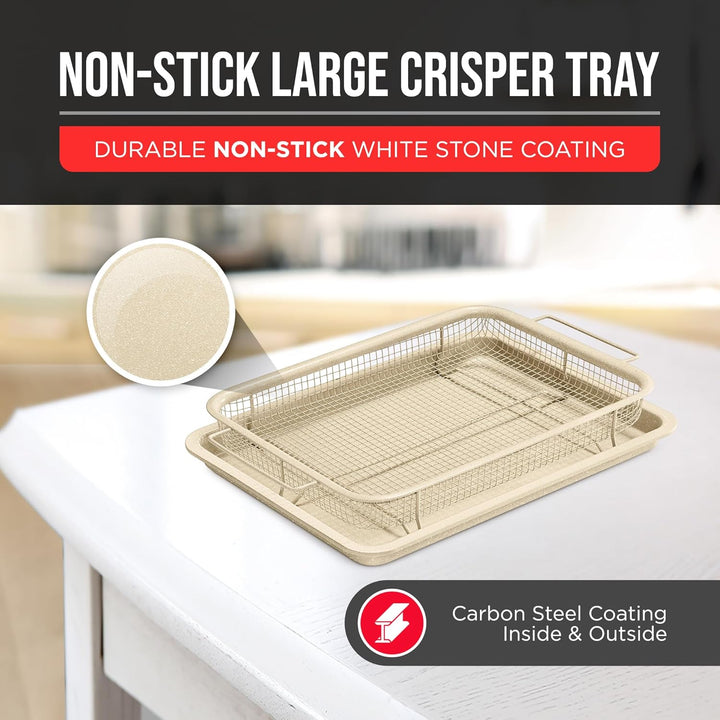 Bakken Swiss Crisper Tray - 2-Piece Set – White Marble, Non-Stick Basket Design for Healthier Cooking in Regular Ovens - Achieve Perfectly Crispy Chips, Bacon and More