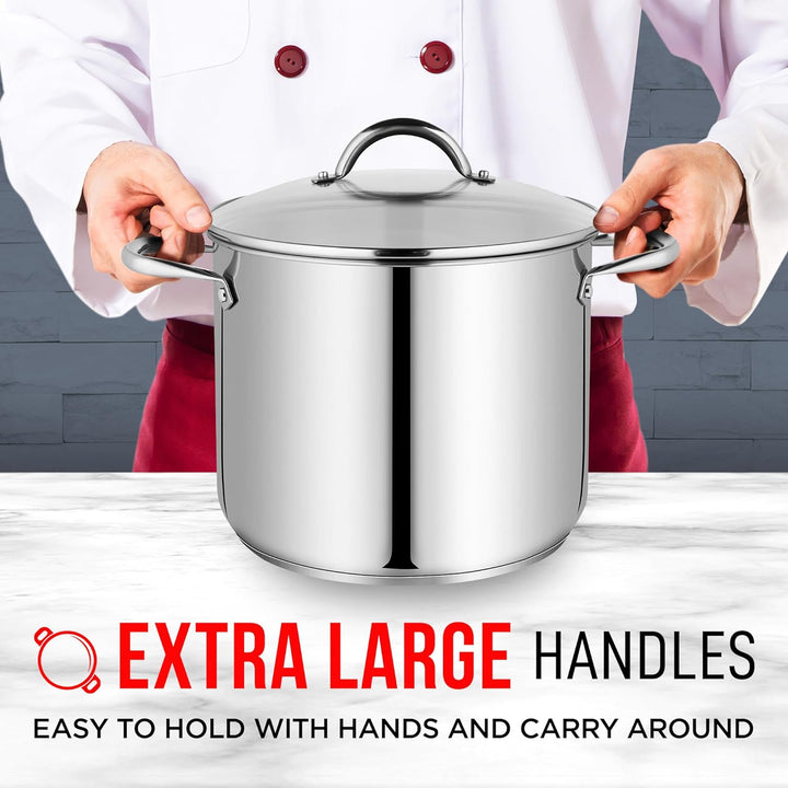 Bakken-Swiss Deluxe 24-Quart Stainless Steel Stockpot w/Tempered Glass See-Through Lid - Simmering Delicious Soups Stews & Induction Cooking - Exceptional Heat Distribution - Heavy-Duty & Food-Grade