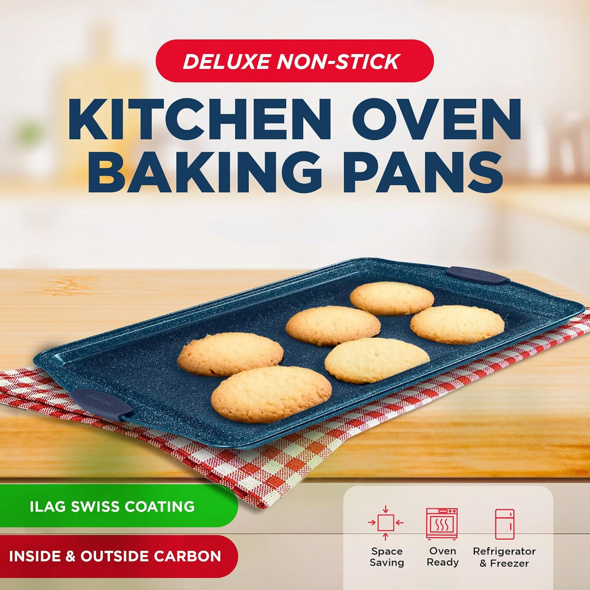 Bakken 3-Piece Cookie Sheet Set, Gray with Blue Handles, photo 3 of 7