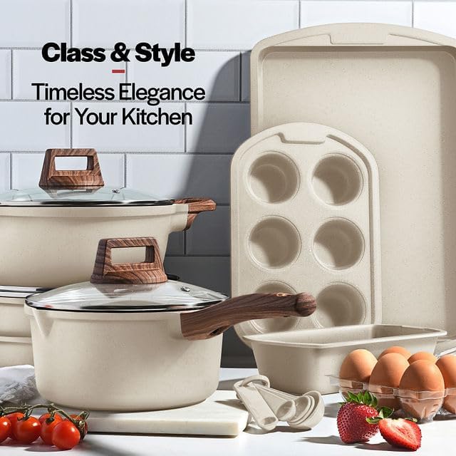 Bakken 20-Piece Granite Cookware Set, Cream, photo 3 of 7