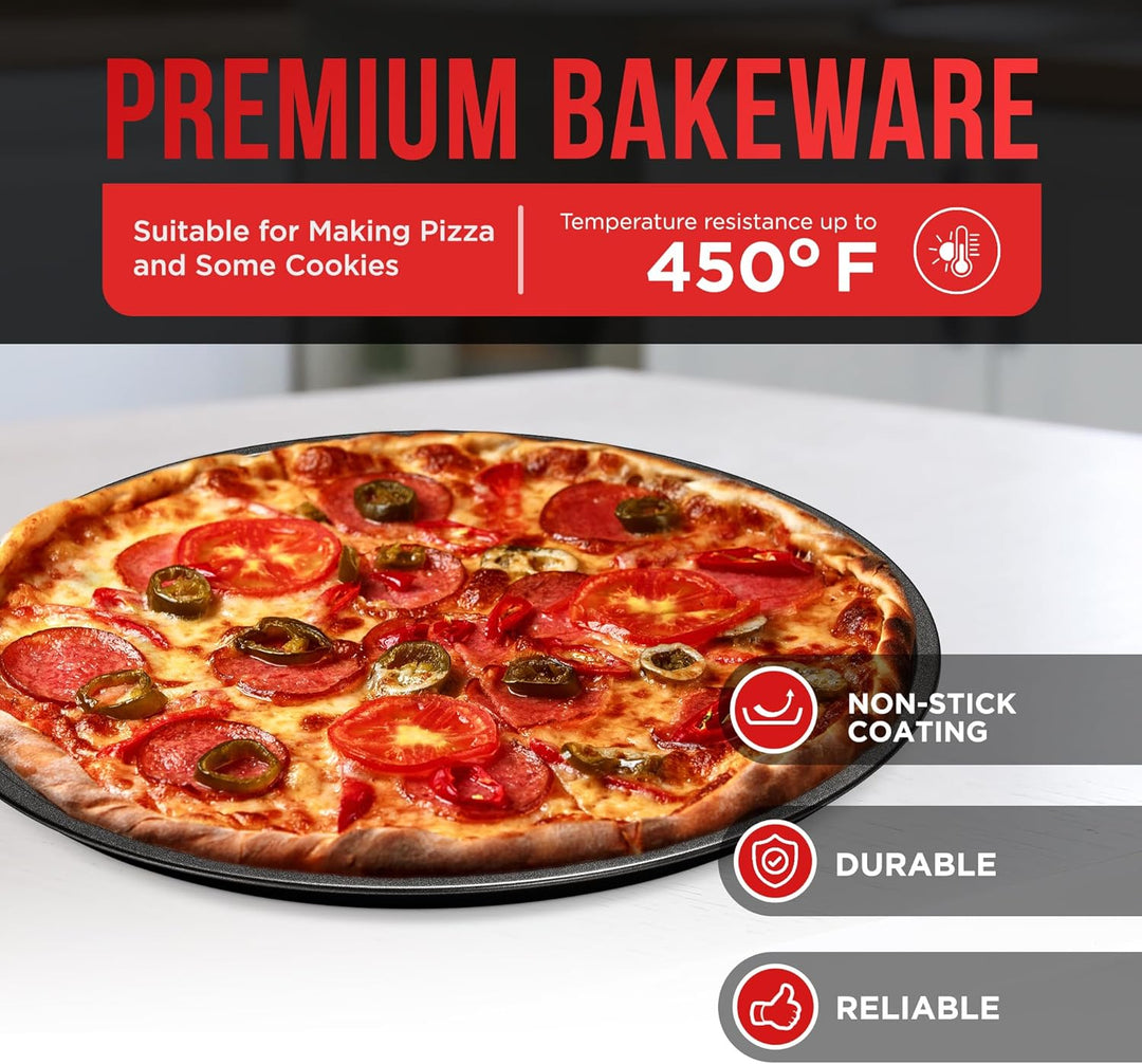 BAKKENMASTER Bakken Swiss Pizza Tray Set 3-Piece – Gray Coating, Non-Stick, Round Steel Pizza Pans - Dishwasher Safe, Premium Bakeware for Home Cooking