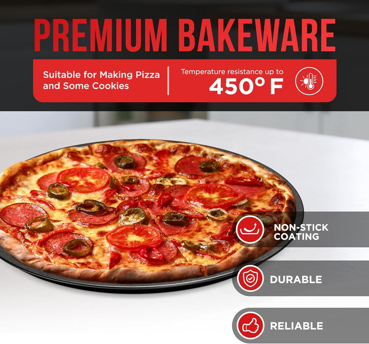 BAKKENMASTER Bakken Swiss Pizza Tray Set 3-Piece – Gray Coating, Non-Stick, Round Steel Pizza Pans - Dishwasher Safe, Premium Bakeware for Home Cooking