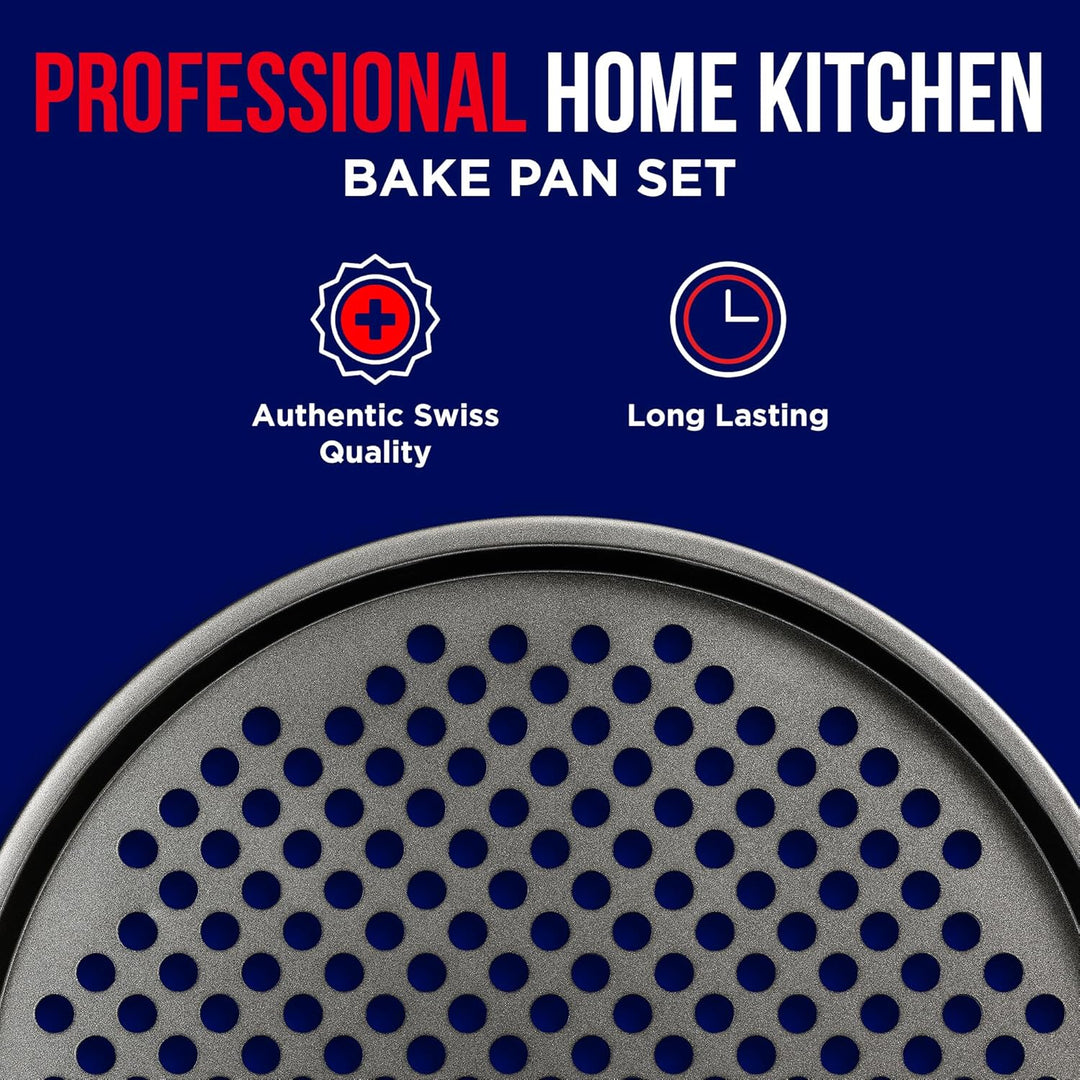 Non-Stick Pizza Pan with Holes - 13-Inch Perforated Pizza Crisper Carbon Steel Pizza Pan - 1 Round Pizza Trays PFOA PFOS and PTFE Free,Pack of 1