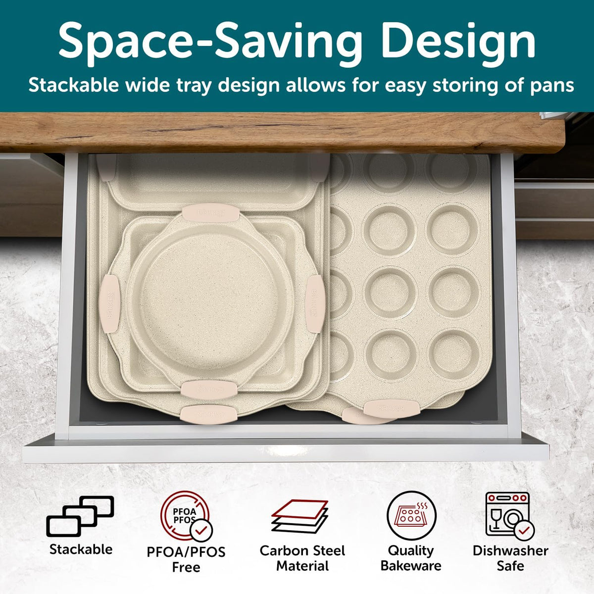 Bakken 6-Piece Bakeware Set, White Marble, photo 3 of 8