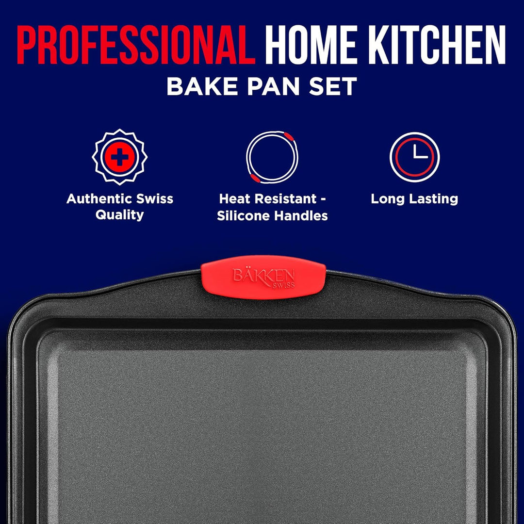 Nonstick Cookie Sheet Pan Carbon Steel Oven Tray Sheet Pan with Red Silicone Handles -large Bakeware Pan Tray with Gray Coating Inside & Outside