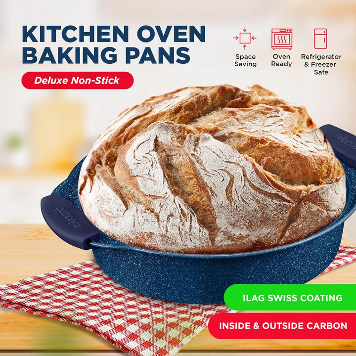 BAKKEN Kitchen Baking Pan Set - Nonstick Coating, Carbon Steel Bakeware Sets with Blue Silicone Handles, Baking Kitchen Essentials, PFOA, PFOS, PTFE Free, Oven Safe Tray (Up To 450° F), Set of 8