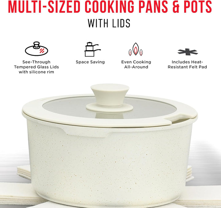 Bakken 15-Piece Non-Stick Cookware Set with Detachable Handles – Granite Stackable Pots and Pans Set, Dishwasher Safe, Oven-Safe, and Compatible Kitchen Essential for All Stoves – Black Granite