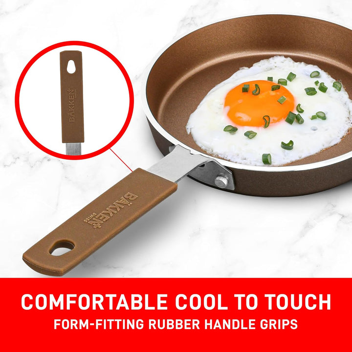 Bakken- Swiss 2-Piece Mini Nonstick Egg Pan & Omelet Pan – Egg Pan [5.5''] with Copper/Golden Non-Stick, Skillet, Eco-Friendly –for Eggs Pancakes, for All Stoves - Non Toxic
