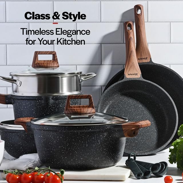 Bakken 14-Piece Granite Cookware Set, Marble, photo 4 of 8