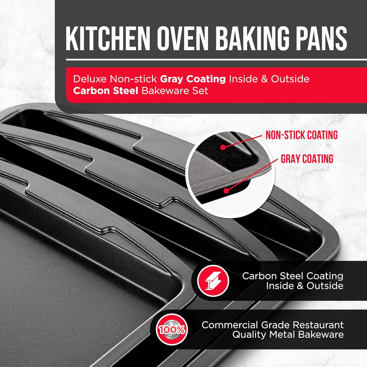 Bakken 3-Piece Cookie Sheet Set, Ceramic Nonstick, Gray, photo 4 of 8