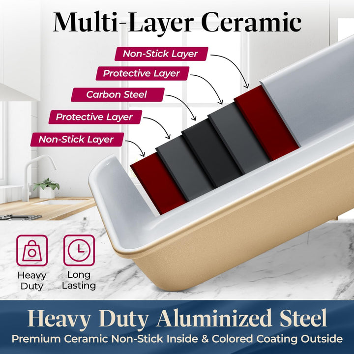 Bakken 8-Piece Stackable Bakeware Set - Ceramic Non-Stick Coating, Baking Sheets, Assorted Baking Pans, PTFE, PFOA & PFOS Free - Healthy Baking, Ergonomic Handles, Cooling Rack, Non-Toxic, Oven-Safe