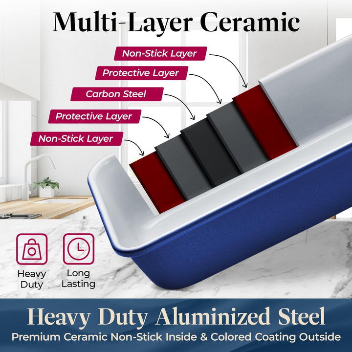 Bakken 8-Piece Stackable Bakeware Set - Ceramic Non-Stick Coating, Baking Sheets, Assorted Baking Pans, PTFE, PFOA & PFOS Free - Healthy Baking, Ergonomic Handles, Cooling Rack, Non-Toxic, Oven-Safe
