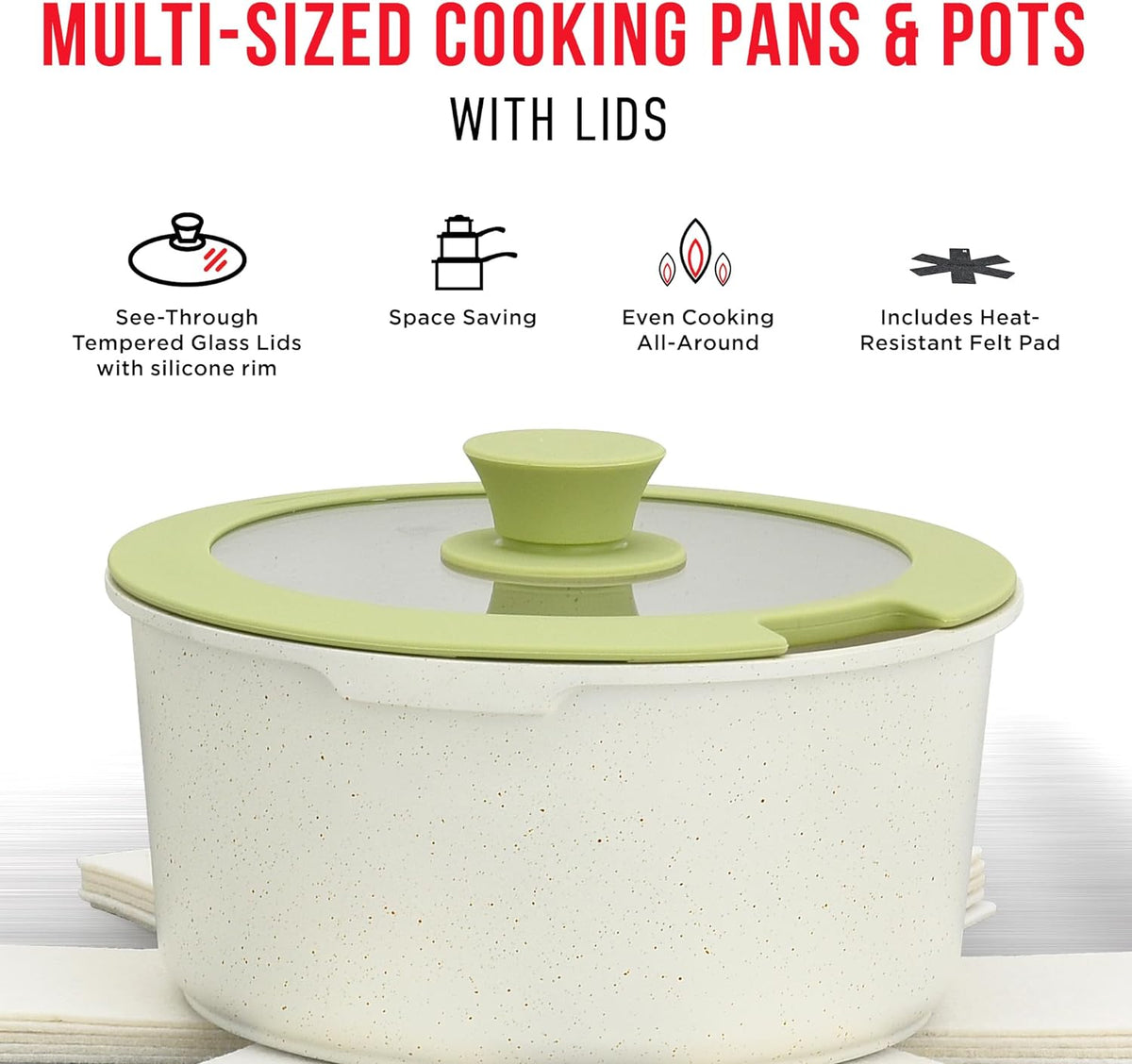 Bakken 15-Piece Detachable Cookware Set, Granite, Green/Cream, photo 4 of 9