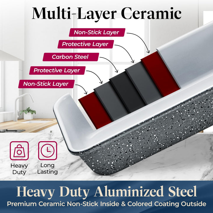 Bakken 8-Piece Stackable Bakeware Set - Ceramic Non-Stick Coating, Baking Sheets, Assorted Baking Pans, PTFE, PFOA & PFOS Free - Healthy Baking, Ergonomic Handles, Cooling Rack, Non-Toxic, Oven-Safe