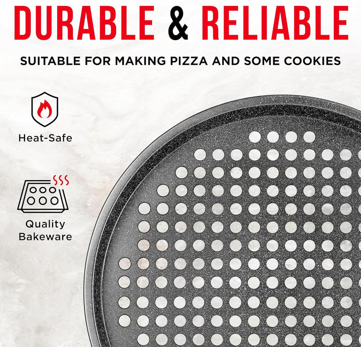 Bakken Non-Stick Pizza Pan – Durable Carbon Steel with Silicone Handle, Easy Cleanup & Dishwasher Safe