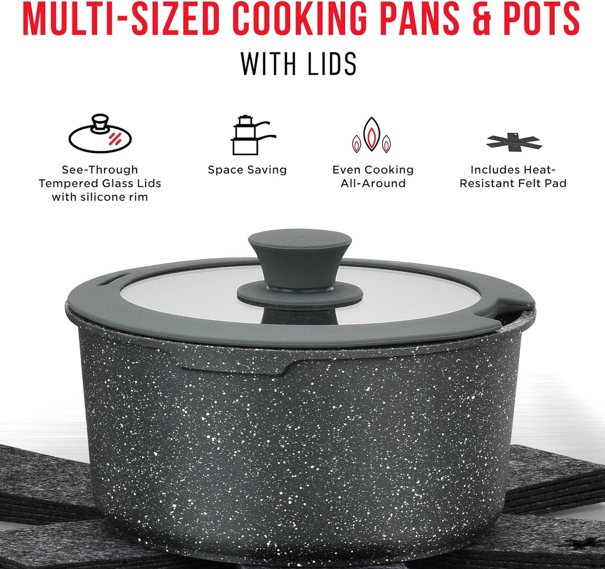 Bakken 15-Piece Detachable Cookware Set, Granite, Black Granite, photo 4 of 9