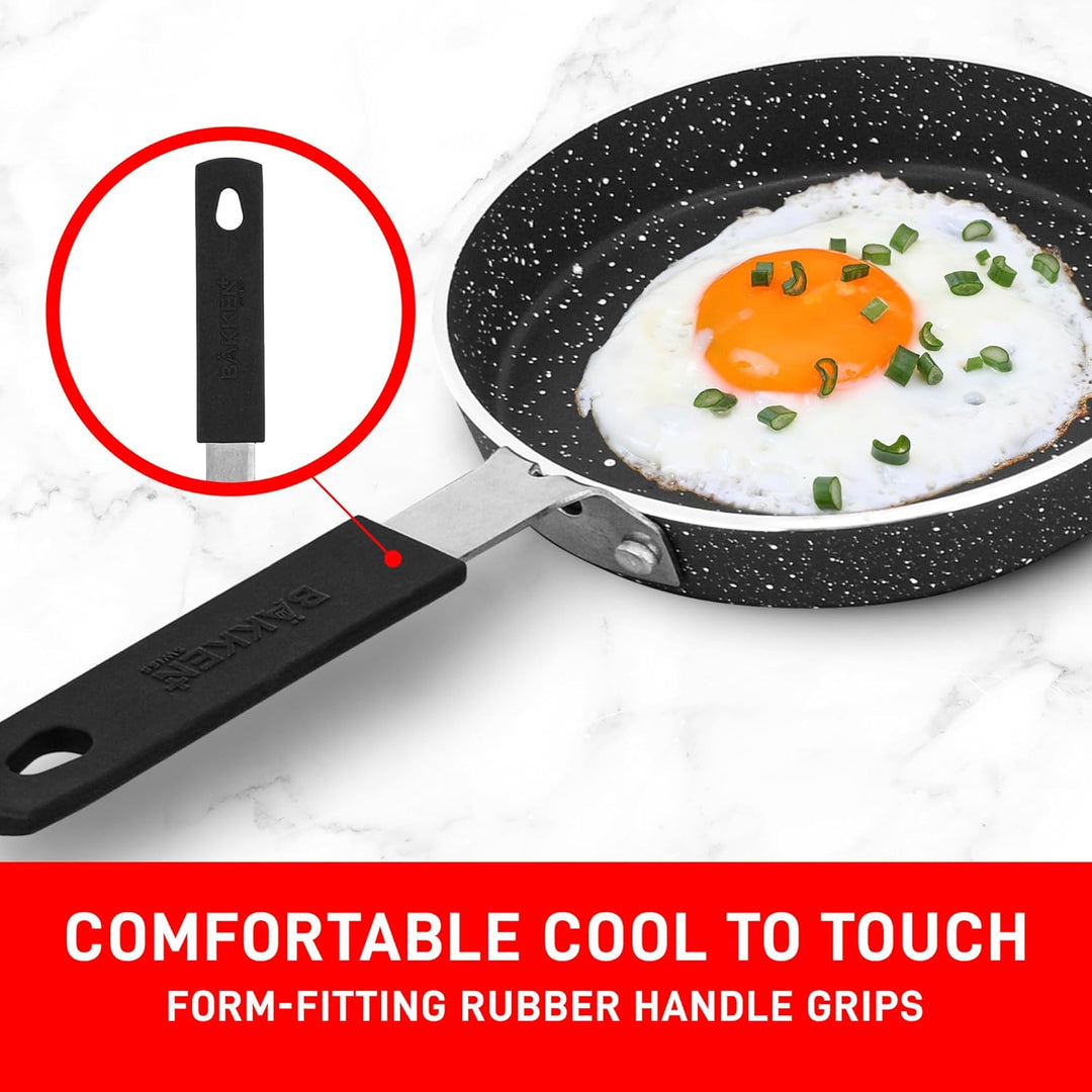 Bakken- Swiss 2-Piece Mini Nonstick Egg Pan & Omelet Pan – Egg Pan [5.5''] with Marble Coating Non-Stick, Skillet, Eco-Friendly –for Eggs Pancakes, for All Stoves - Non Toxic